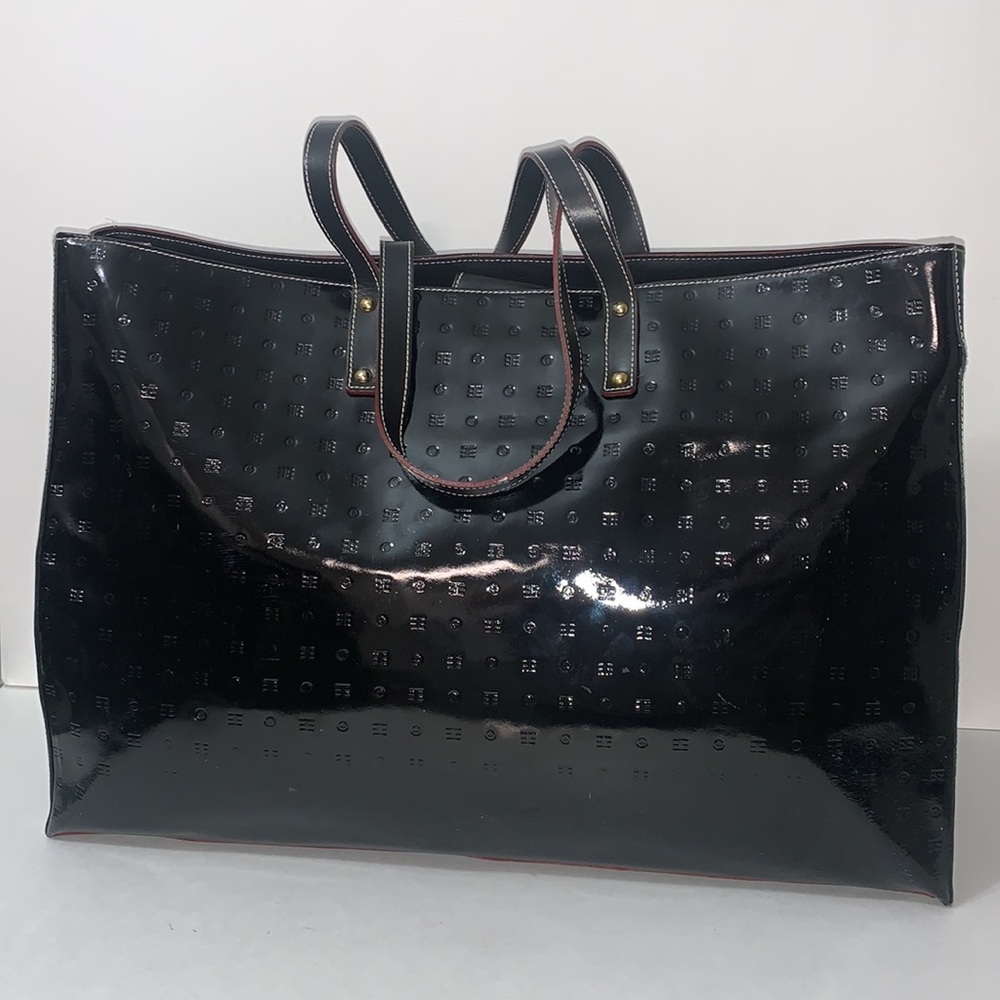 Arcadia XL black patent leather tote bag